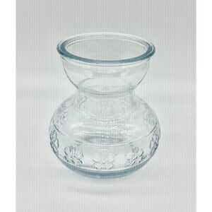 Vintage Clear Glass Bulb Forcing Vase with Floral Embossing